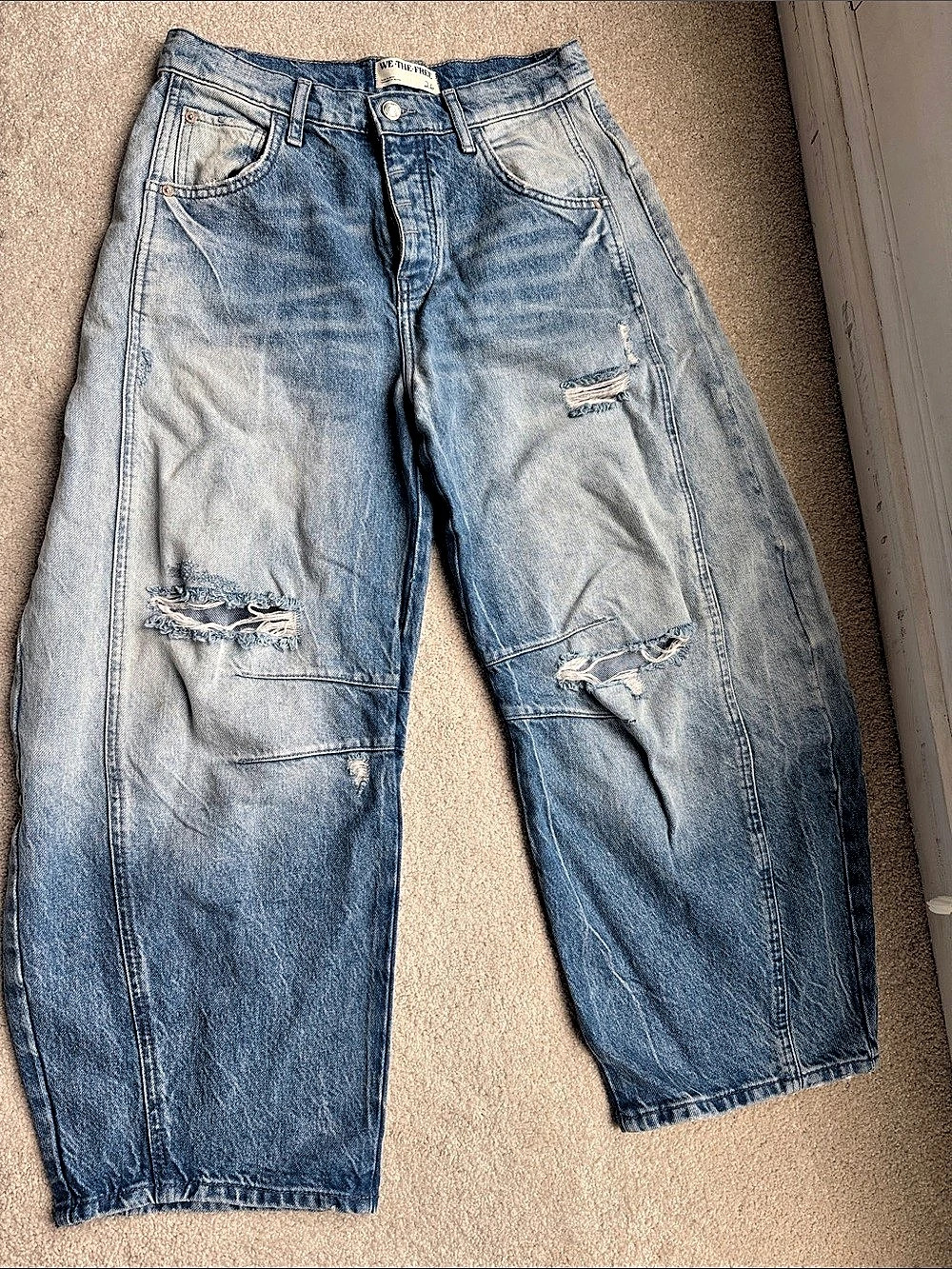 We The Free Good Luck Mid Rise Barrel Jeans Blue Waist 26